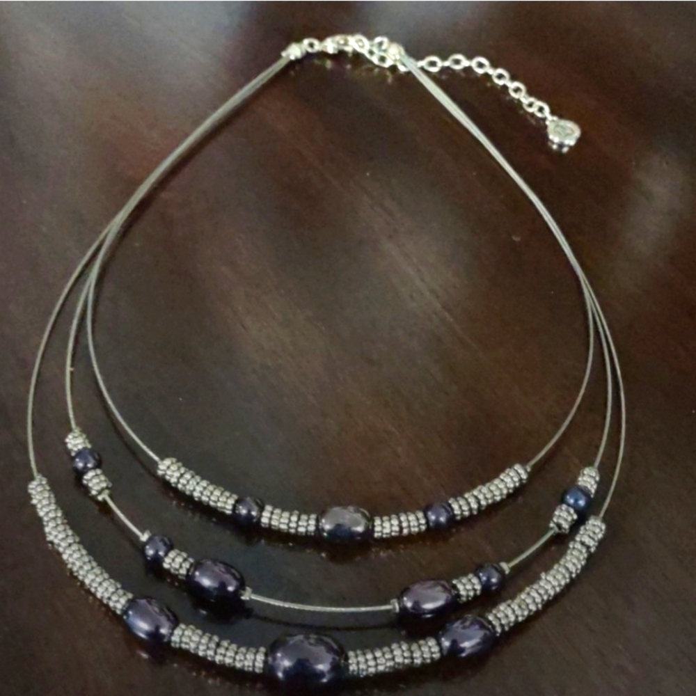 Napier c 1922 Women's Gold and Dark Purple Colors Beaded Collar Necklace